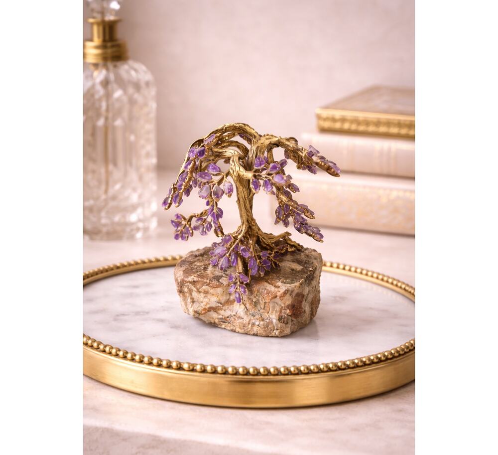 Swoboda Inc Gemstone Bonsai Tree Amethyst Leaves on Stone